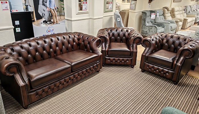 Oxford 3 Seater Sofa & 2 Chairs In Birch Antique Brown
